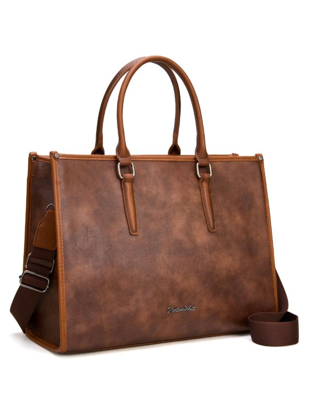 Vegan Leather Laptop Tote Bag for Women 15.6 Inch Work Briefcase Adjustable